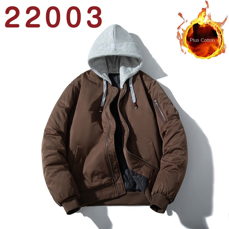Baseball Jacket Men Simple Popular Cotton-Padded Large Solid Color Outerwear Pilot Jacket Men