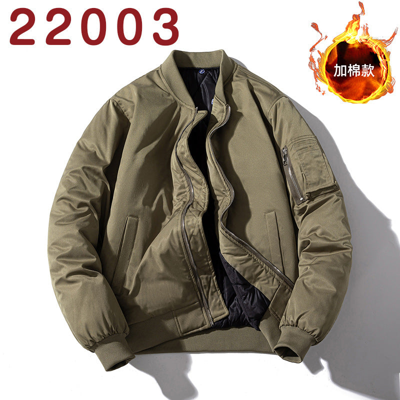 Baseball Jacket Men Simple Popular Cotton-Padded Large Solid Color Outerwear Pilot Jacket Men