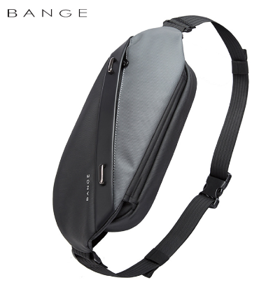 Two-tone gray and black Bange sling bag featuring a slim profile, smooth front panel, and secure zipper compartments.