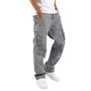 Men’s gray loose fit cargo pants with utility pockets