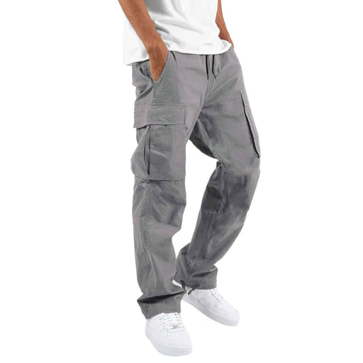 Men’s gray loose fit cargo pants with utility pockets