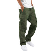 Men’s green casual cargo trousers with multiple pockets