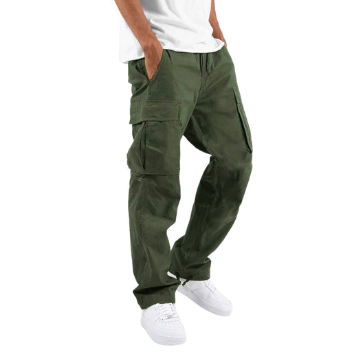 Men’s green casual cargo trousers with multiple pockets