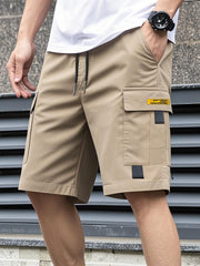 Khaki casual cargo shorts for men with side utility pockets