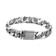 Vintage 925 silver Cuban link bracelet with engraved pattern
