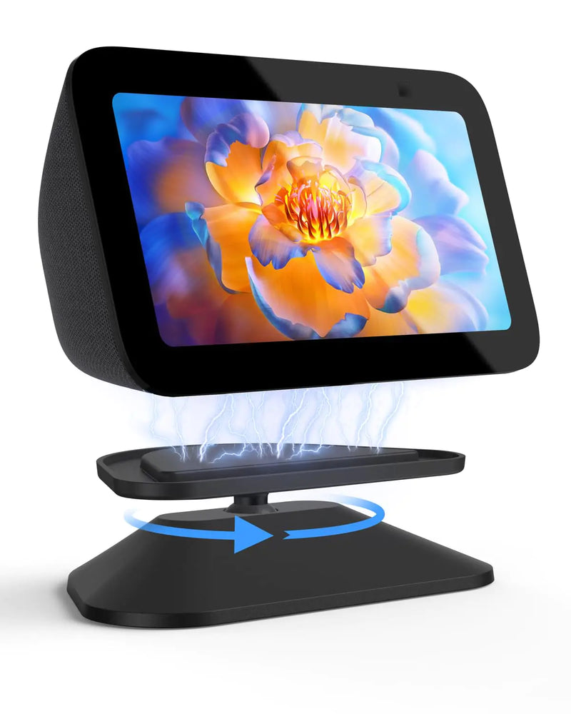 Digital photo frame with a colorful flower display on a white background