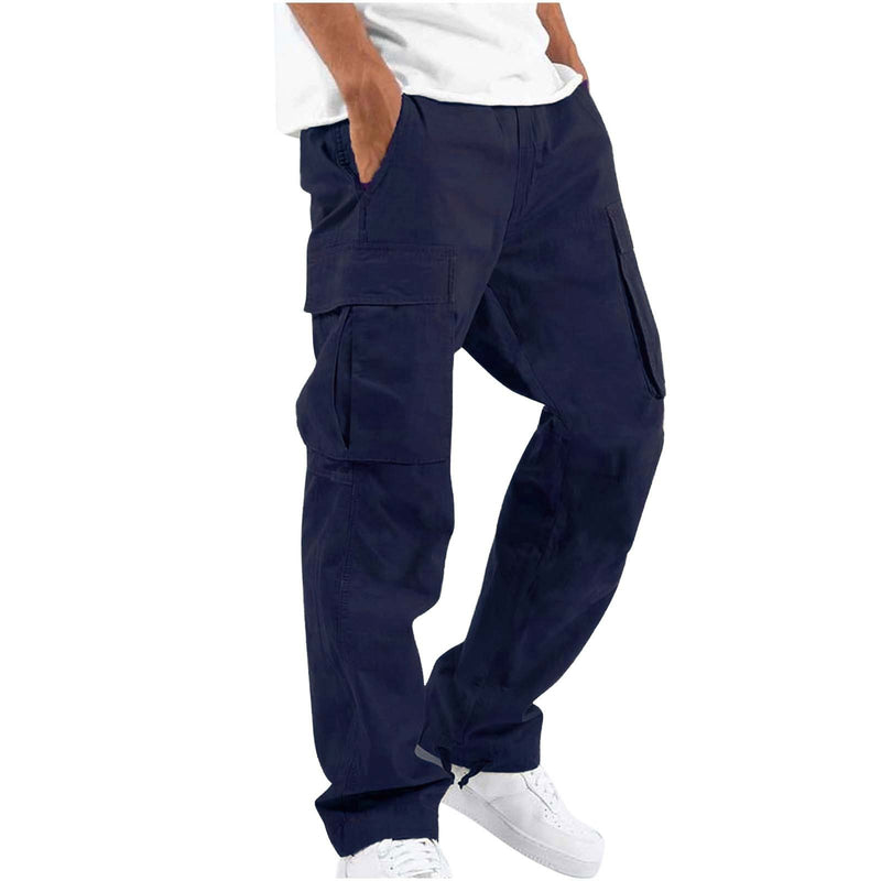 Men’s navy blue casual cargo pants with relaxed fit