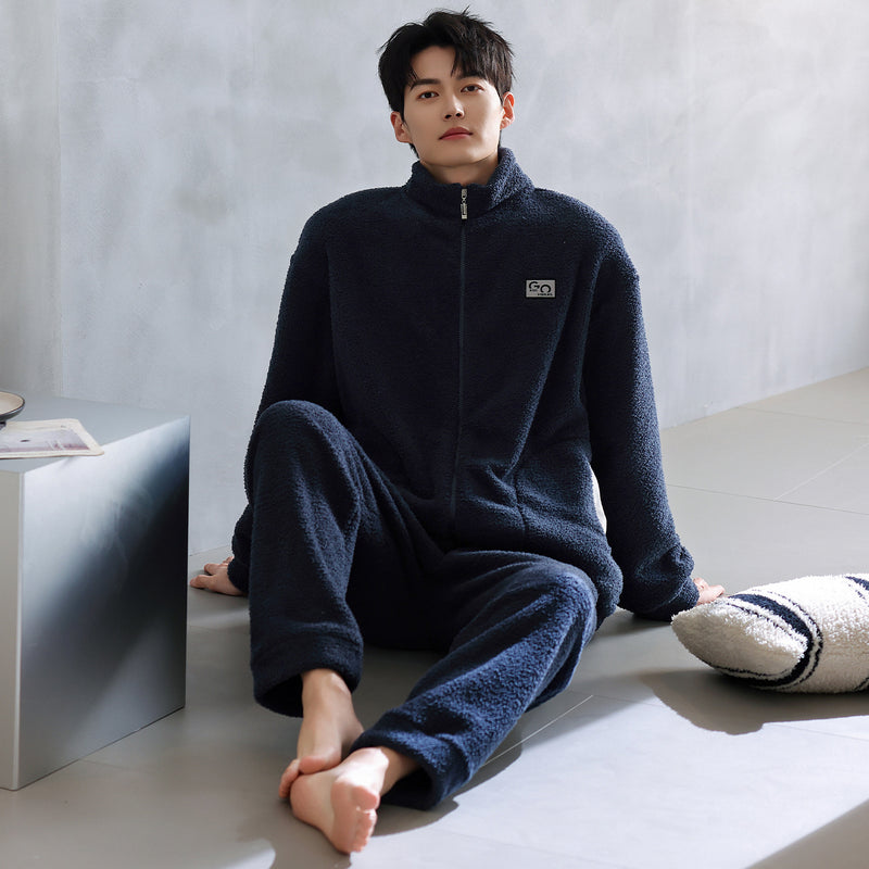 Couple's sleepwear winter long sleeved warm and thick zipper cardigan men's and women's home decor