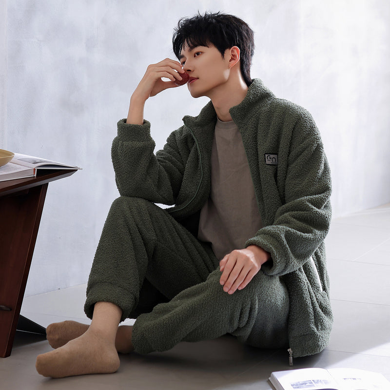 Couple's sleepwear winter long sleeved warm and thick zipper cardigan men's and women's home decor