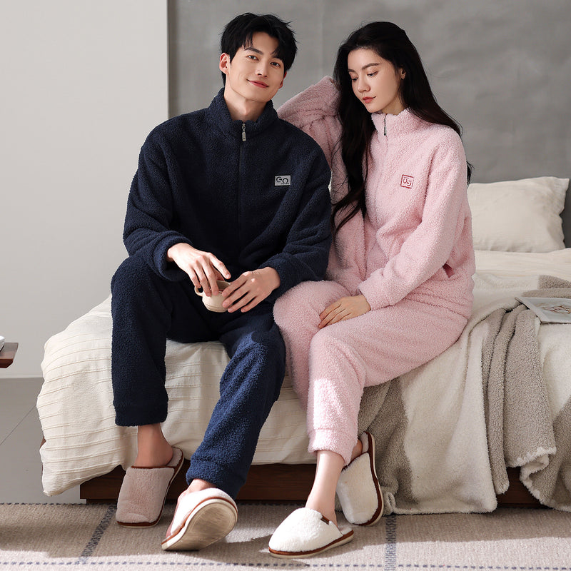 Couple's sleepwear winter long sleeved warm and thick zipper cardigan men's and women's home decor
