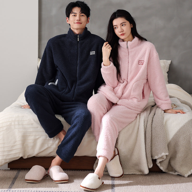 Couple's sleepwear winter long sleeved warm and thick zipper cardigan men's and women's home decor