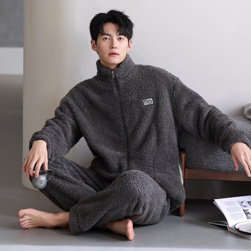 Couple's sleepwear winter long sleeved warm and thick zipper cardigan men's and women's home decor