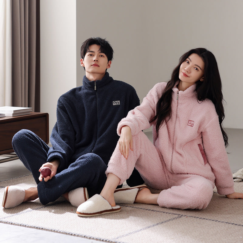 Couple's sleepwear winter long sleeved warm and thick zipper cardigan men's and women's home decor