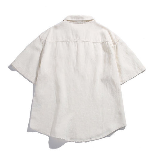 Back view of men’s off-white retro casual polo shirt with relaxed summer fit