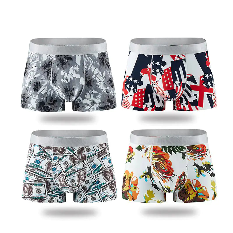 Breathable Ice Silk Men's Boxer Briefs with Print