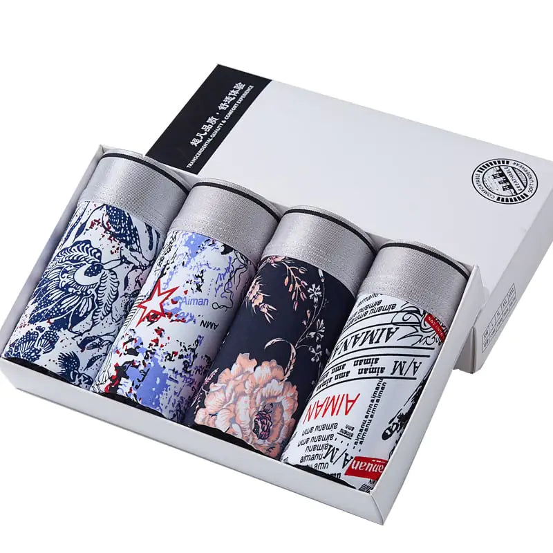 Breathable Ice Silk Men's Boxer Briefs with Print