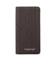 Front view of the men’s wallet featuring a textured woven pattern and TIGERNU logo.