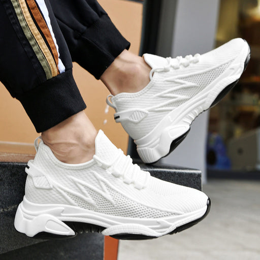 Men wearing white breathable height increasing casual sneakers