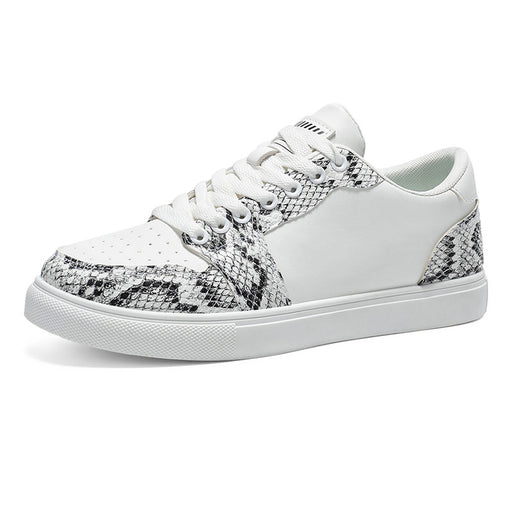 Men's white snake print sneakers with thick sole and breathable casual streetwear design