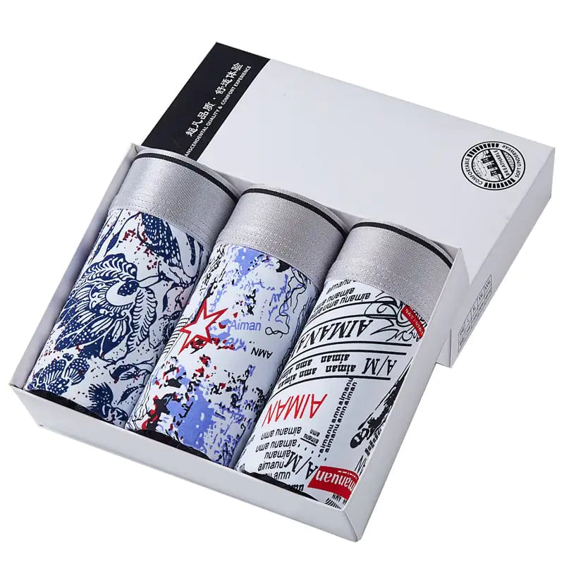 Breathable Ice Silk Men's Boxer Briefs with Print