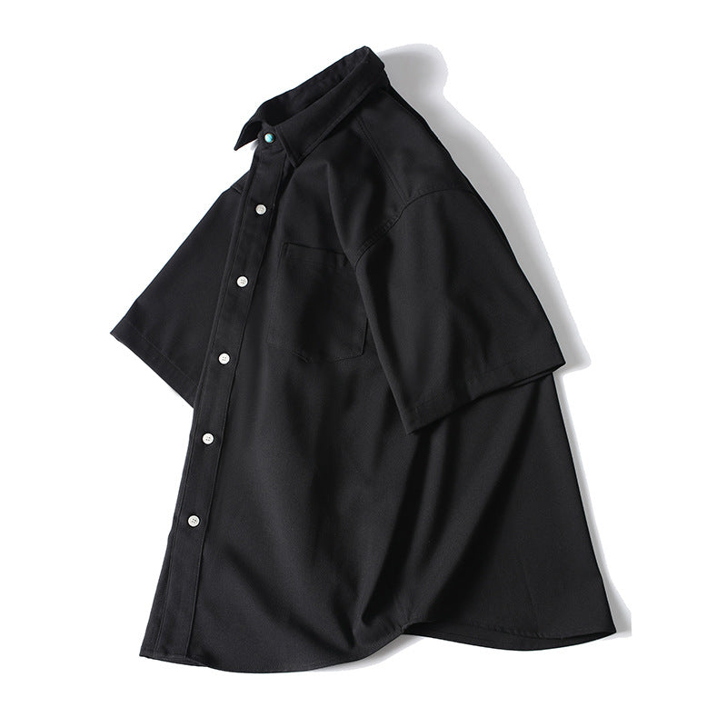 Minimalist short sleeve button-up shirt side angle