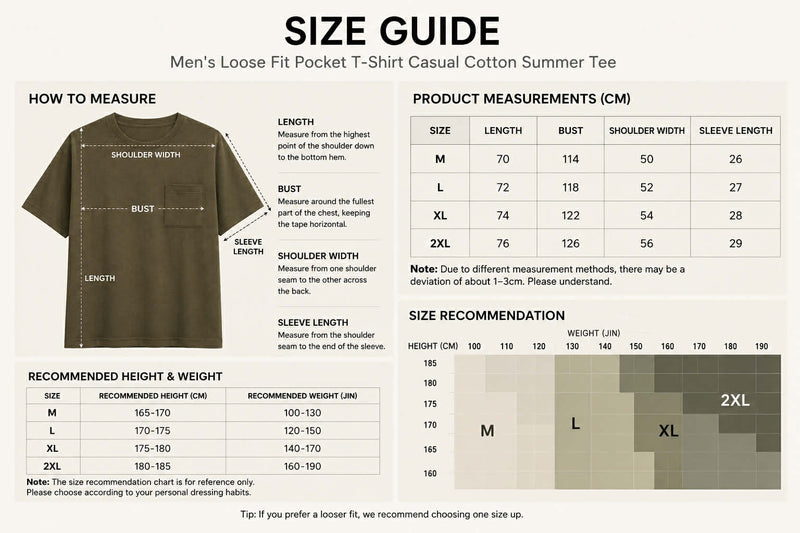 Men’s Loose Fit Pocket T-Shirt Casual Cotton Summer Tee