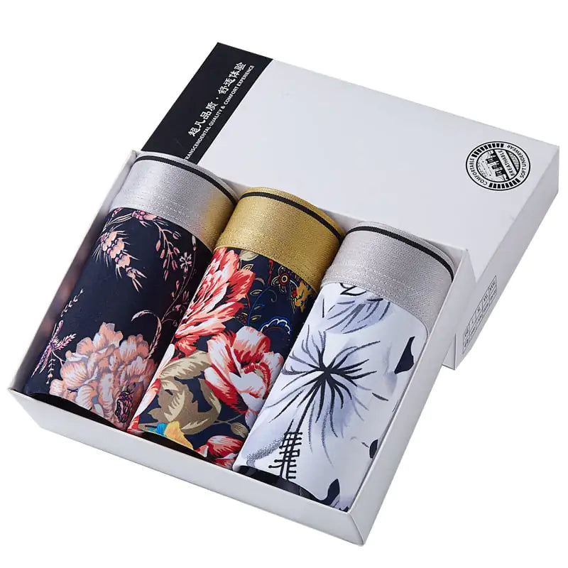 Breathable Ice Silk Men's Boxer Briefs with Print