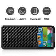 Front view of slim carbon fiber RFID blocking wallet with minimalist design.
