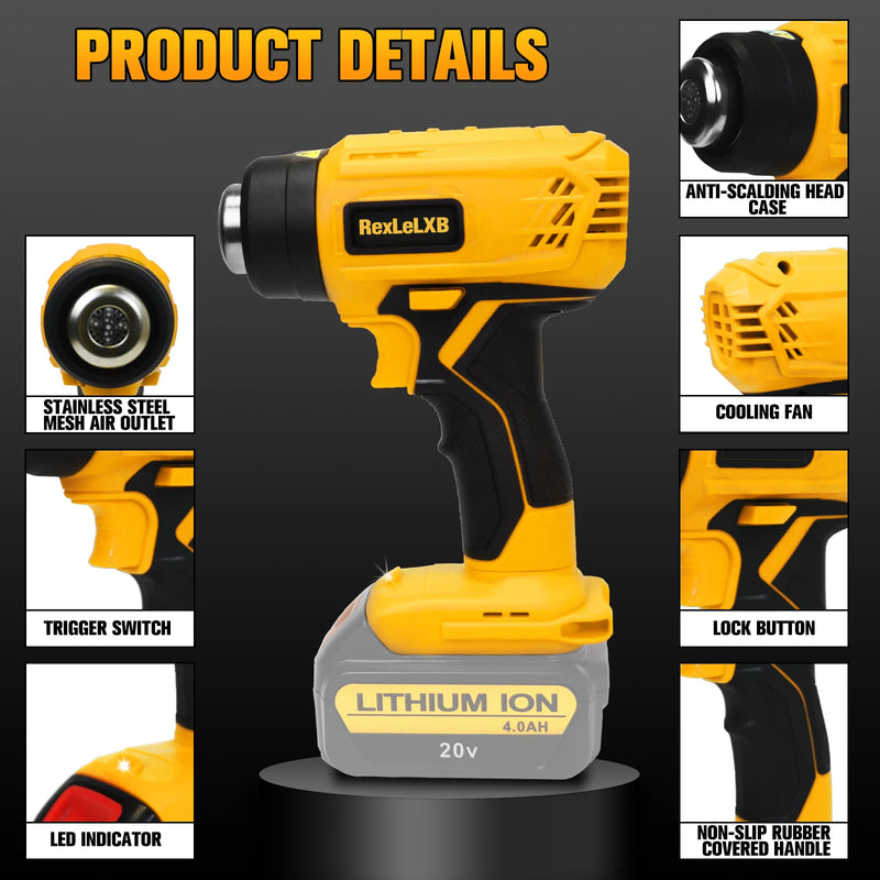 400W Cordless Heat Gun for DeWalt 20V Batteries