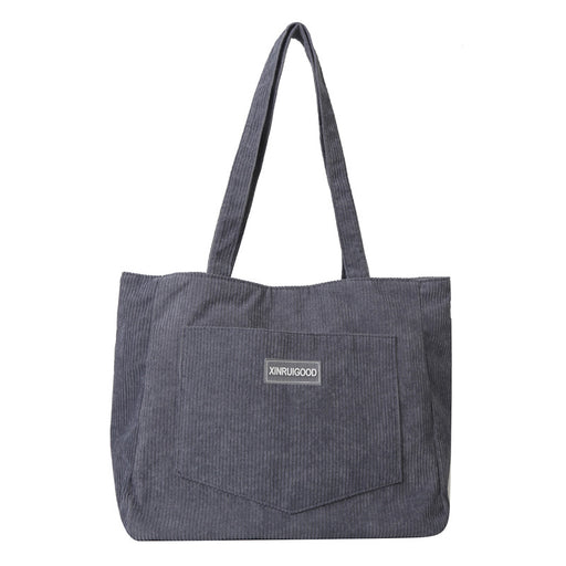 Dark gray corduroy shoulder tote bag front view
