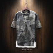 Dark camouflage distressed summer streetwear t-shirt for men