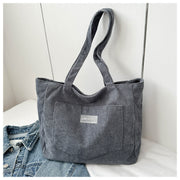 Dark gray corduroy tote bag with double shoulder straps
