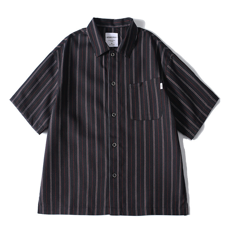 Men’s retro striped loose fit short sleeve shirt