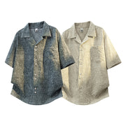Men’s textured Cuban collar shirts in blue and apricot color variants