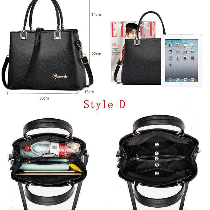 Style D women's handbag dimensions and multi-compartment storage design
