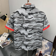 Back view of gray camouflage polo shirt for men
