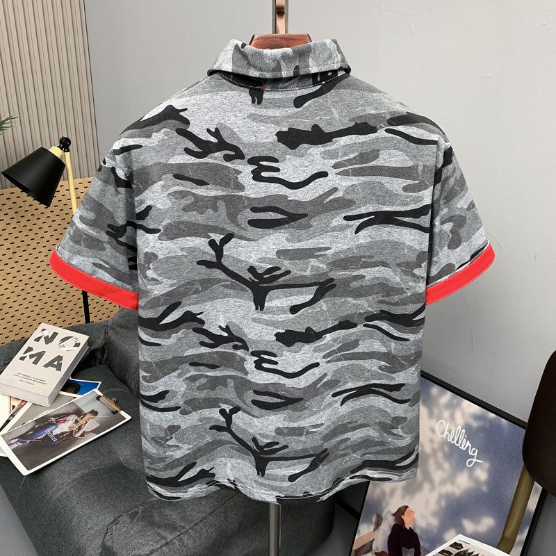 Back view of gray camouflage polo shirt for men

