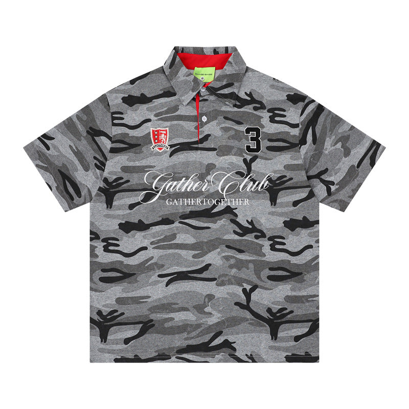 Gray thermal camouflage polo shirt for men front view