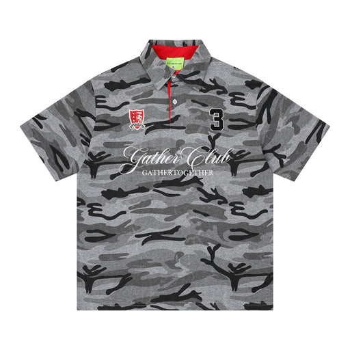 Gray thermal camouflage polo shirt for men front view