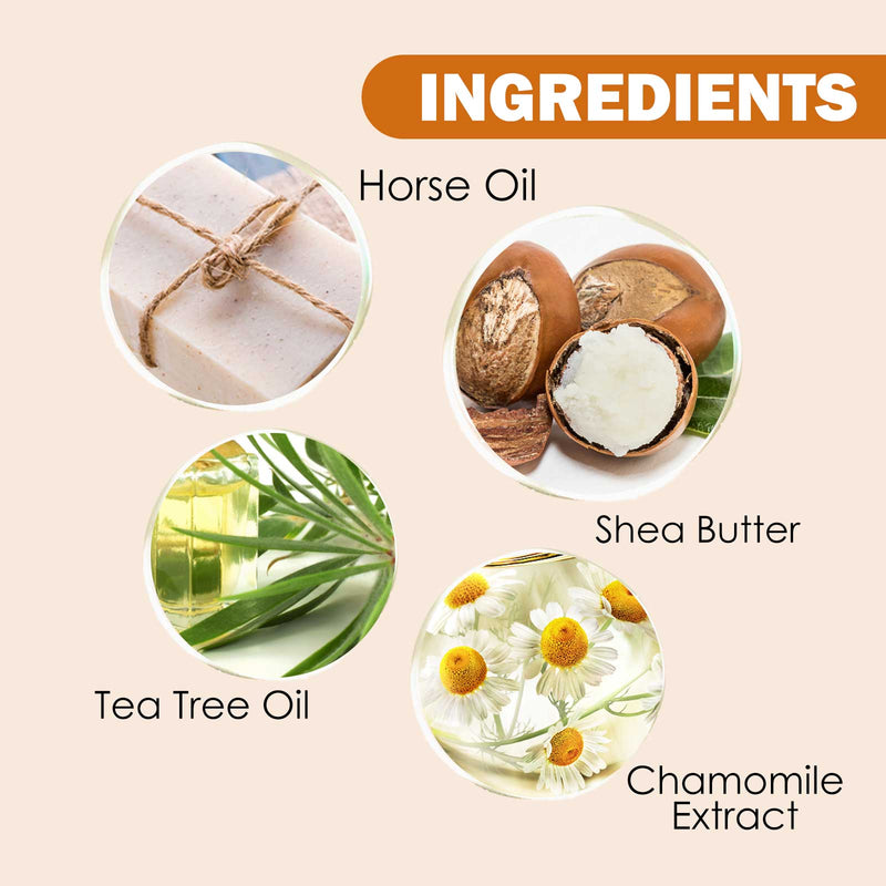 Horse Oil Foot Care Cream ingredients including shea butter and tea tree oil
