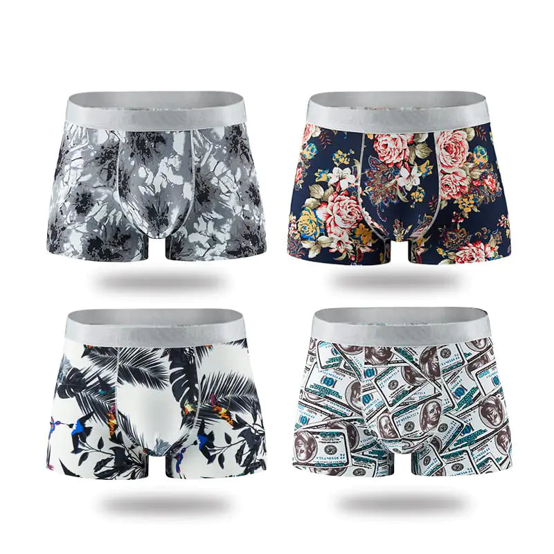 Breathable Ice Silk Men's Boxer Briefs with Print