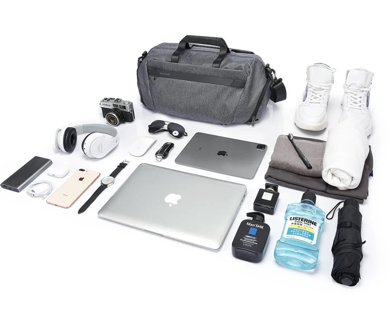 20L waterproof travel and gym bag displaying storage capacity for daily essentials and travel gear
