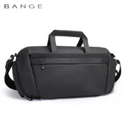 Women’s waterproof gym and travel duffel bag with shoe compartment - black front view
