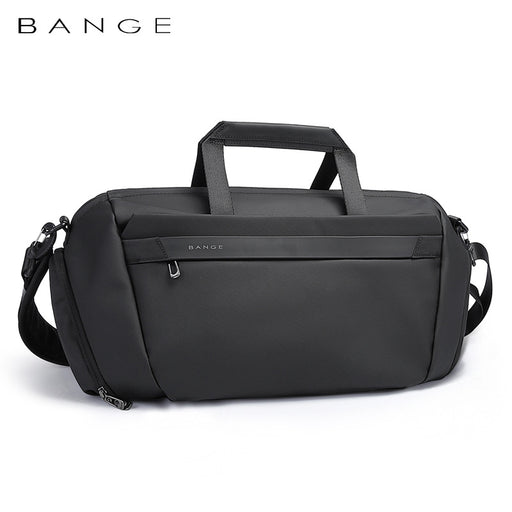 Women’s waterproof gym and travel duffel bag with shoe compartment - black front view
