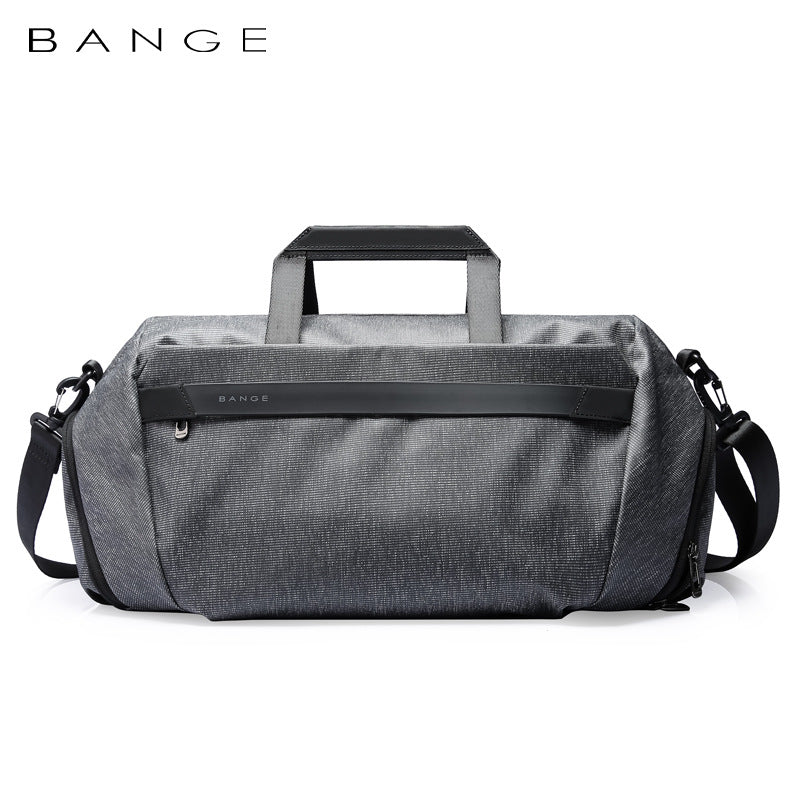 Women’s waterproof gym and travel duffel bag with shoe compartment - gray front view
