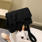 Black Korean square crossbody bag for women with adjustable shoulder strap
