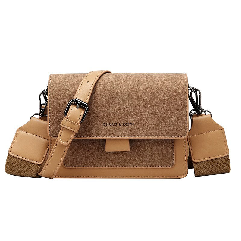 Brown Korean square crossbody bag with adjustable wide shoulder strap
