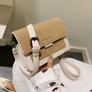 Khaki Korean square shoulder bag for women with adjustable crossbody strap
