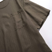Chest pocket detail on men's relaxed fit cotton pocket t-shirt showing clean stitching and minimalist design
