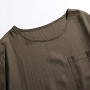 Round neckline detail on men's relaxed fit cotton pocket t-shirt with reinforced stitching
